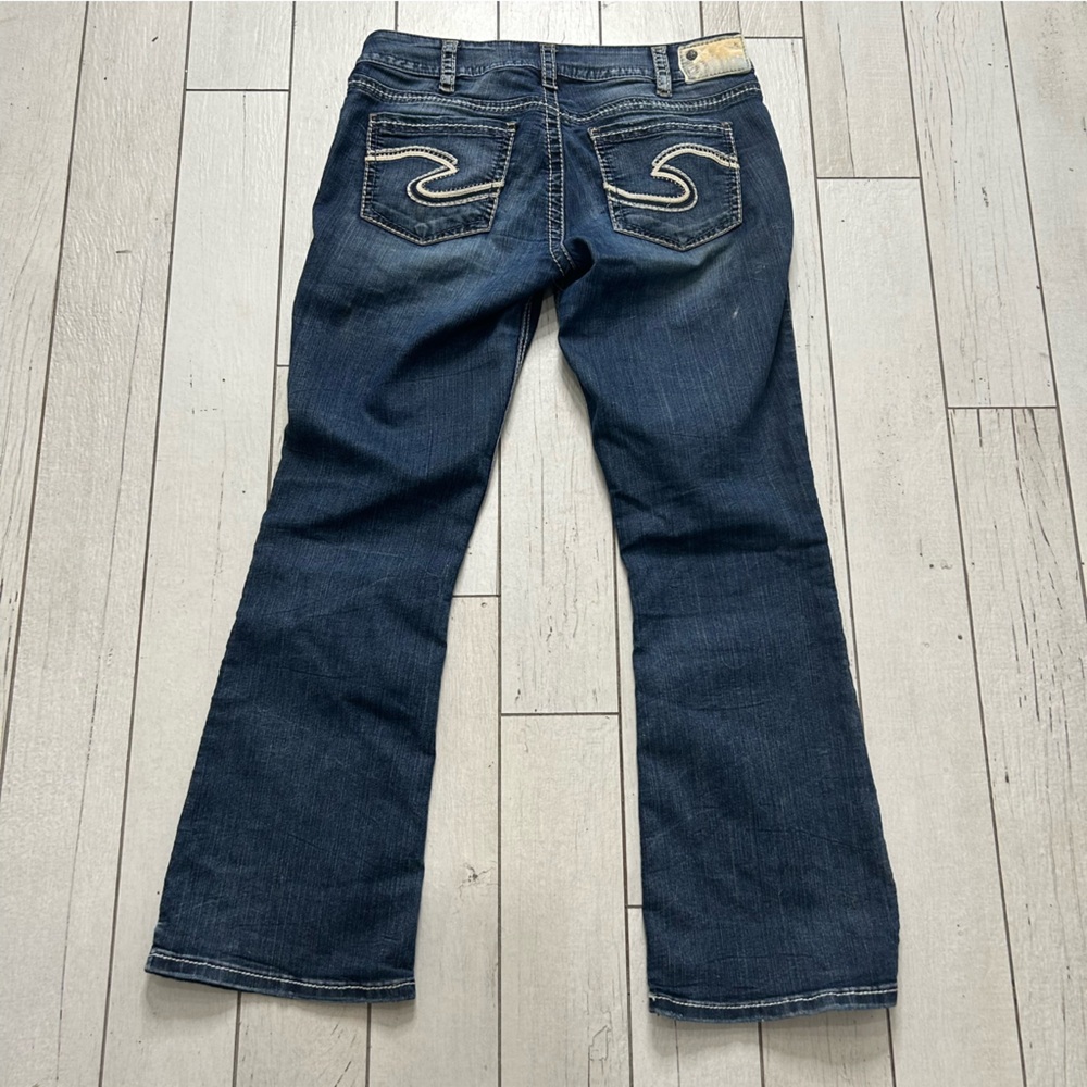 Silver Jeans Womens 31/30 Blue Suki Mid Flare Medium Wash Denim Pockets Logo - Picture 6 of 8